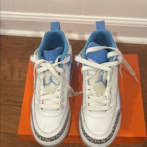 White and Blue  KIDS Sneakers JORDAN , excellent condition, wear one time